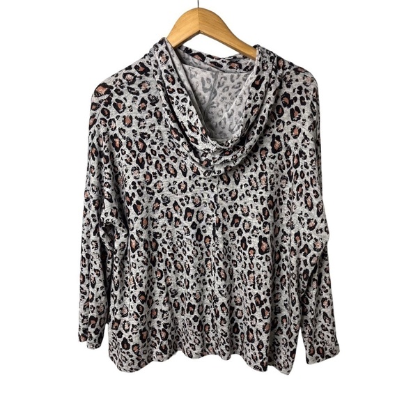 Sundry Draped Leopard Print Hoodie Top Gray Size 1 Small - Picture 3 of 8